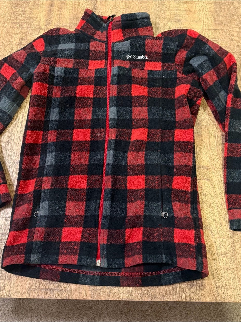 Columbia Red and Black Buffalo Plaid Full-Zip Kids Fleece